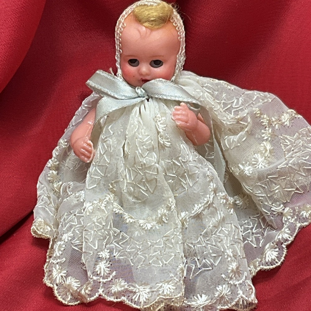 Vintage Made in Italy Miniature Dollhouse Celluloid Sleep Eyes Baby Doll 3.75"